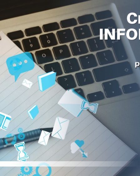 Caderno e caneta em cima de laptop com ícones flutuando